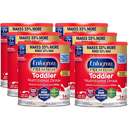 Enfagrow Premium Omega 3 DHA Prebiotics Non-GMO (Formerly Toddler Next Step) Toddler Nutritional Milk Drink, Natural Milk Flavor Powder 32 oz. can (Includes 6 cans) From the Makers of Enfamil