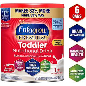 Enfagrow Premium Omega 3 DHA Prebiotics Non-GMO (Formerly Toddler Next Step) Toddler Nutritional Milk Drink, Natural Milk Flavor Powder 32 oz. can (Includes 6 cans) From the Makers of Enfamil